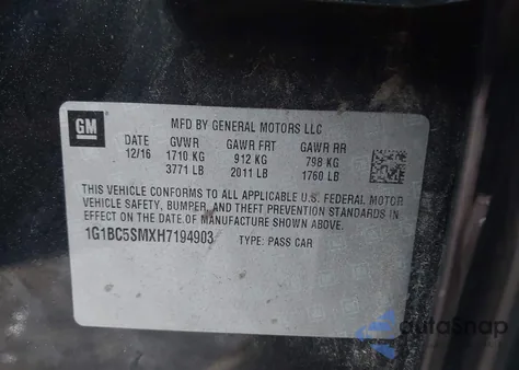 2017 Chevrolet Cruze Ls Auto from USA, damaged, VIN 1G1BC5SMXH7194903